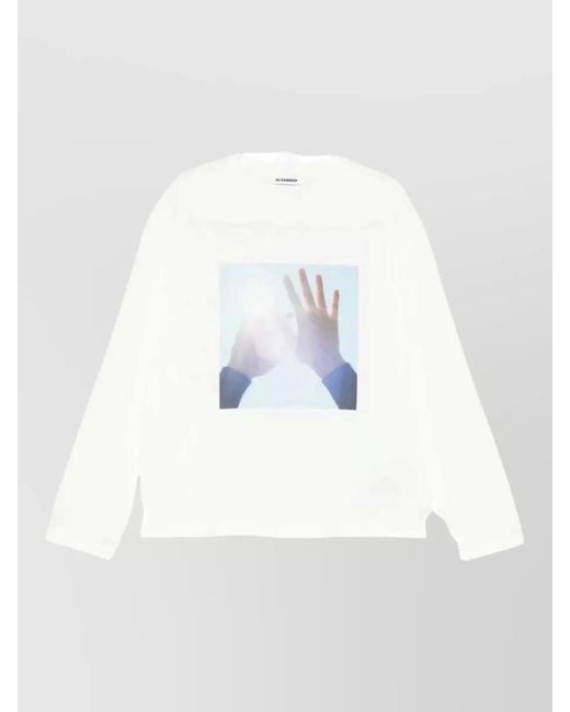 Jil Sander White Long Sleeve T Shirt Photo Graphic Front for men