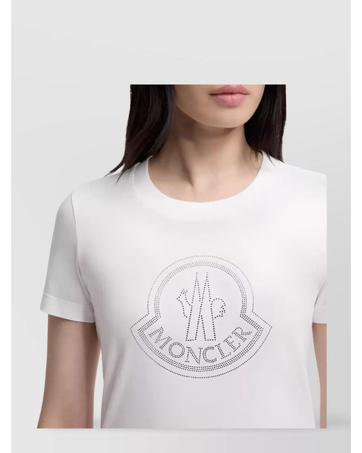 Moncler Blue Cotton Crystal Logo Short-Sleeve T-Shirt