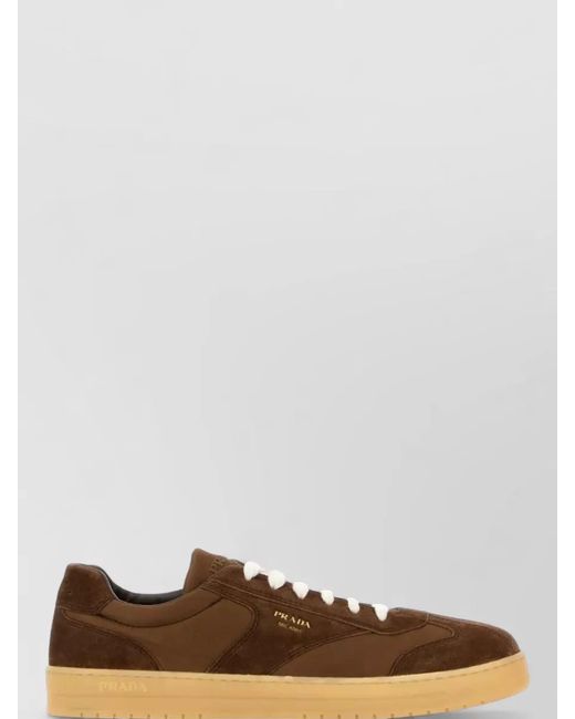 Prada Brown Suede Renylon Sneakers Round Toe Design for men