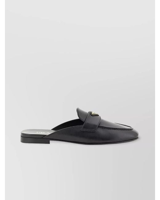 Prada Multicolor Triangle Detail Leather Round Toe Mules