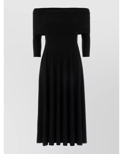 Norma Kamali Black Off Shoulder Midi Dress Fitted Bodice