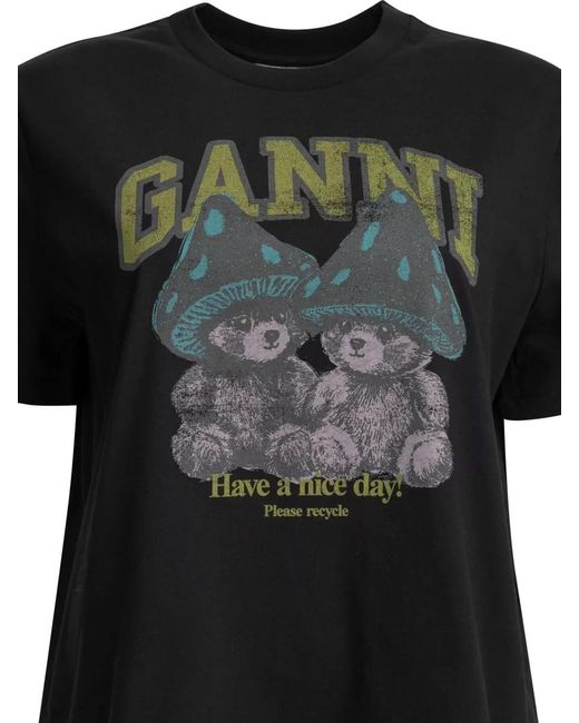 Ganni Black Organic Cotton Crew-Neck T-Shirt