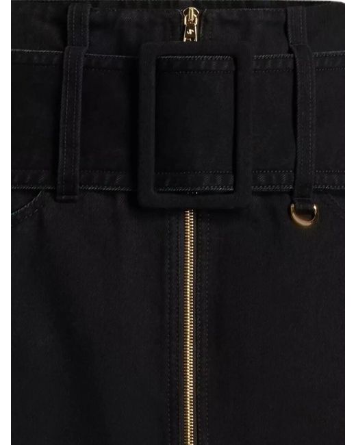 Patou Black Cotton Zipped Belted Midi A-Line Skirt
