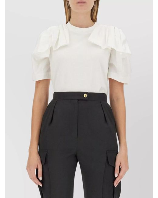 McQueen White Ruffled Cotton T-Shirt