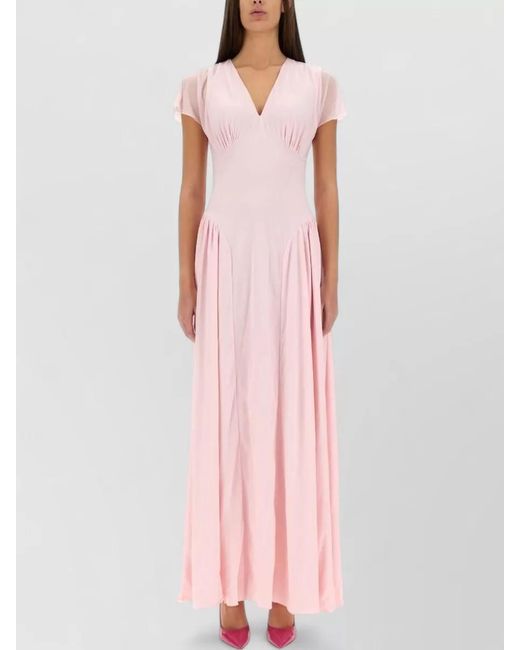 ROTATE BIRGER CHRISTENSEN Pink Maxi Dress Drape Detail V Neck