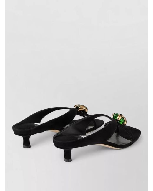 Jimmy Choo Black Leather Embellished Thong Sandals