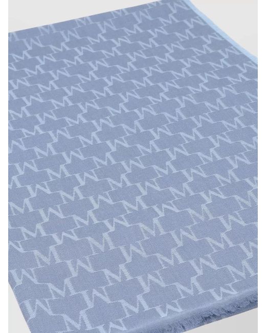 Max Mara Blue Monogram-Jacquard Wool Scarf