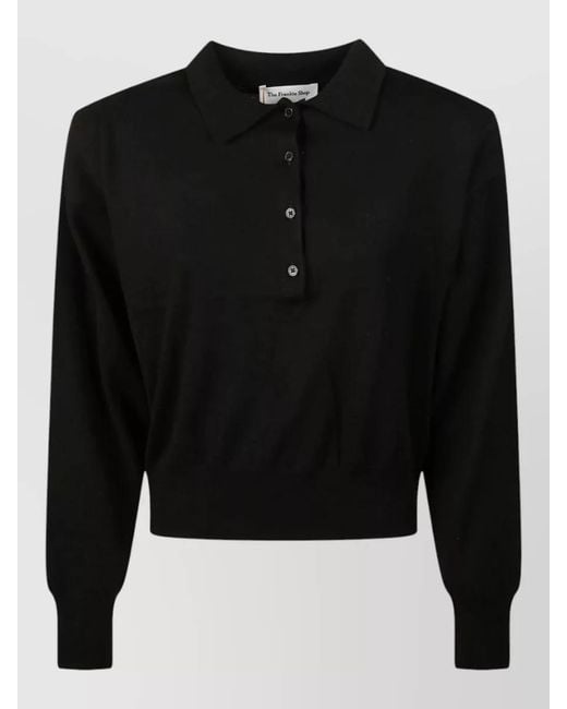 Frankie Shop Black Cropped Croydon Wool Blend Polo Top