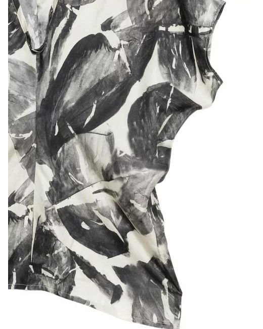 Alysi Gray Silk Shirt Abstract Print Short Sleeves Neckline
