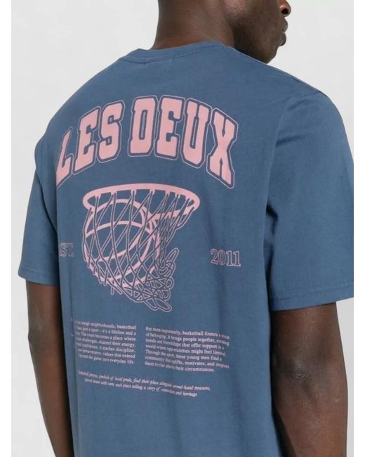 Les Deux Blue Brady Hoop Graphic Crew Neck T Shirt for men