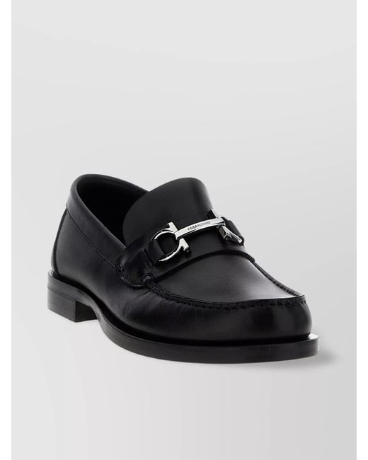 Ferragamo Black 'Buckle Detail Round Toe Loafers' for men