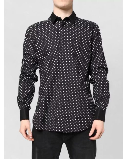Dolce & Gabbana Blue Polka Dot Cotton Long Sleeve Dress Shirt for men