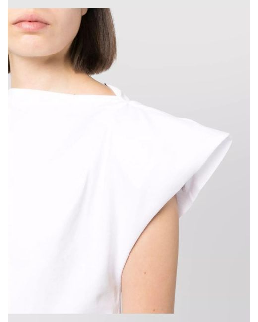Isabel Marant White Asymmetric Padded Boat Neck Cotton T-Shirt