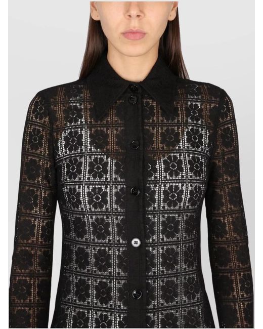 Max Mara Black Cotton Shirt Collar Knee-Length Dress