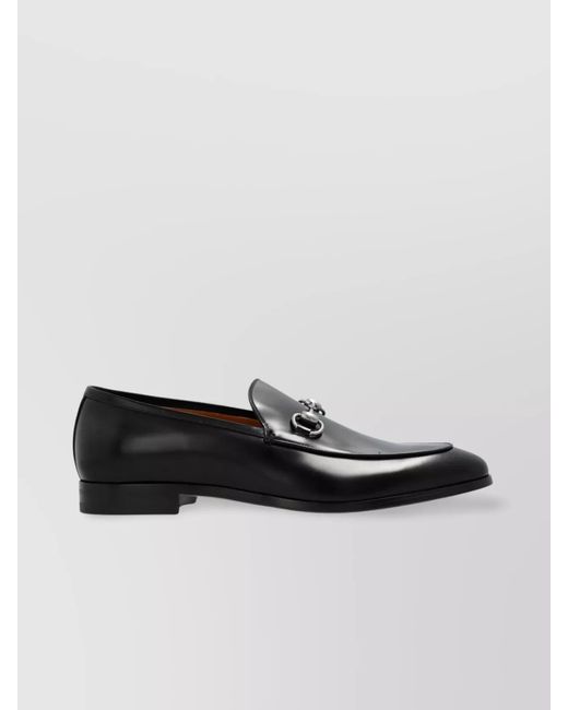 Gucci Black Almond Toe Leather Loafers With Metal Bit for men