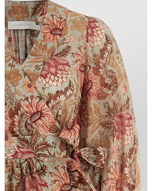 Zimmermann Brown Daylight Floral Dress Ruffles Long Sleeves
