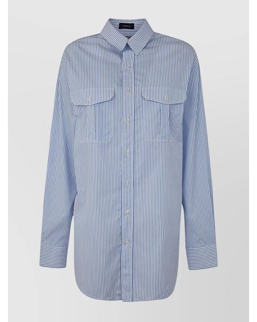 Wardrobe NYC Blue Cotton Mini Shirt Dress