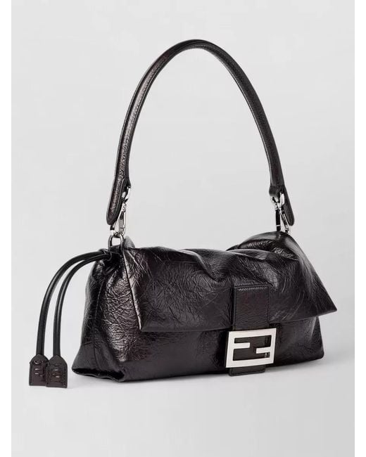 Fendi Black Baguette Soft Medium Leather Clutch Bag