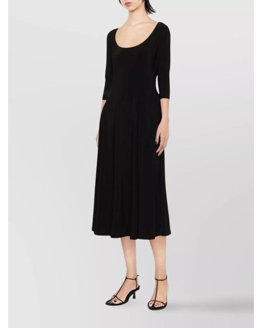 Norma Kamali Black Flared Scoop Neck Midi Dress