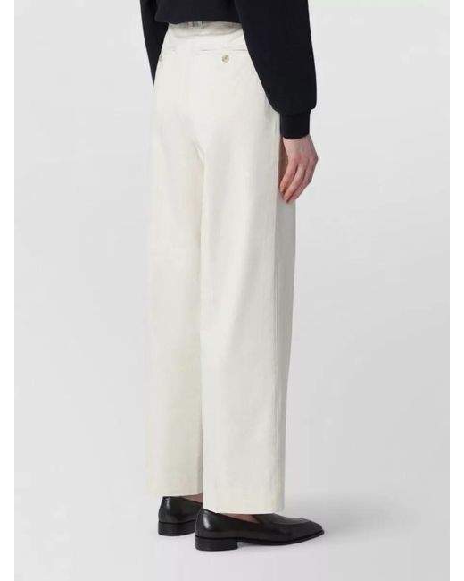 DUNST White Tailored Pants Button Detail Pleated Front Pockets