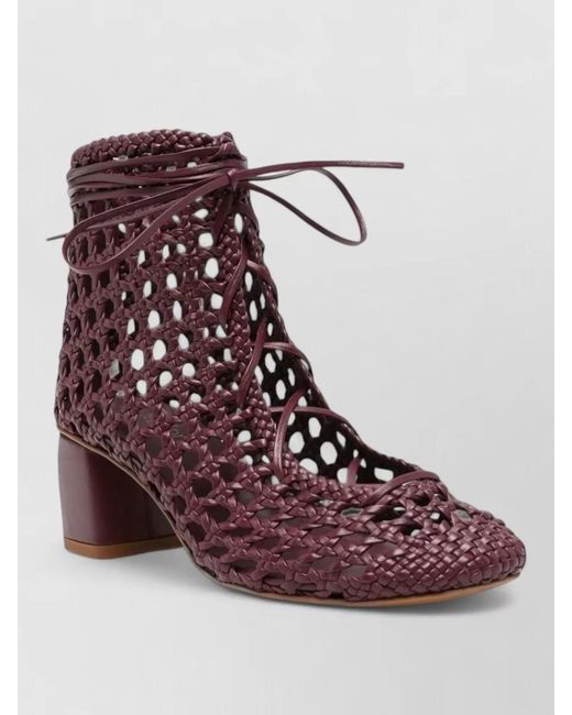 Forte_forte Red Woven Ankle Mules Block Heel Design