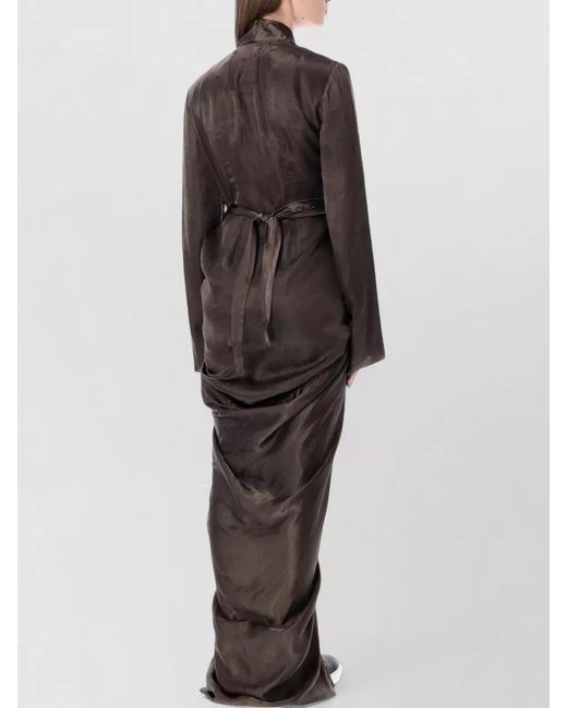 Rick Owens Gray Cupro Draped Wrap Maxi Dress