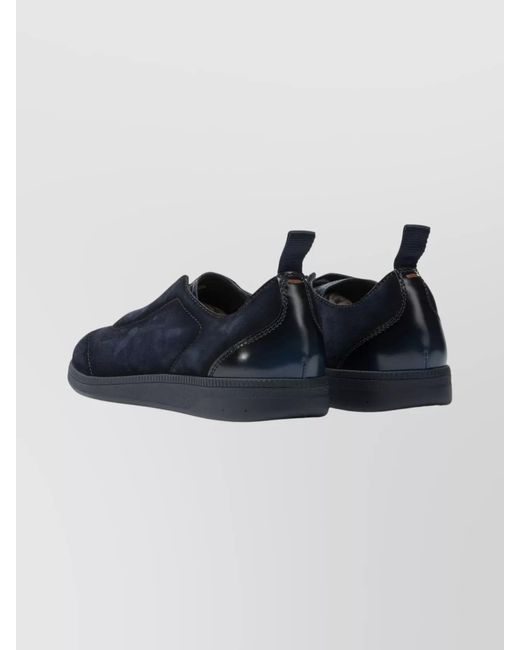 Santoni Blue Leather Slip-On Sneakers for men