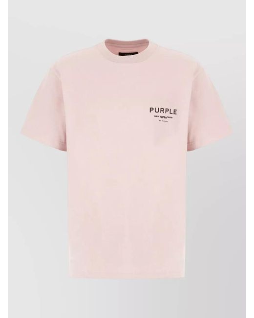 Purple Pink Cotton Crew Neck Graphic Print T-Shirt for men