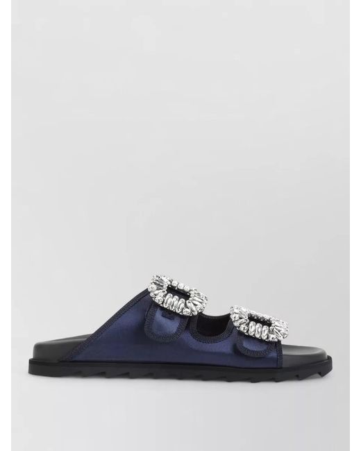 Roger Vivier Blue Satin Crystal-Embellished Mules