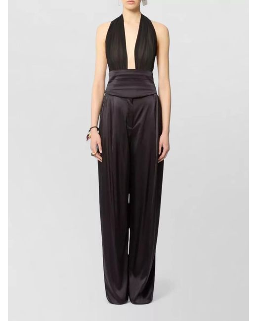 Nina Ricci Black Silk V-Neck Bow-Detail Halterneck Blouse