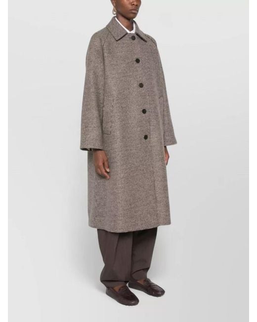 Harris Wharf London Gray Cashmere Wool Coat Houndstooth Long Sleeves