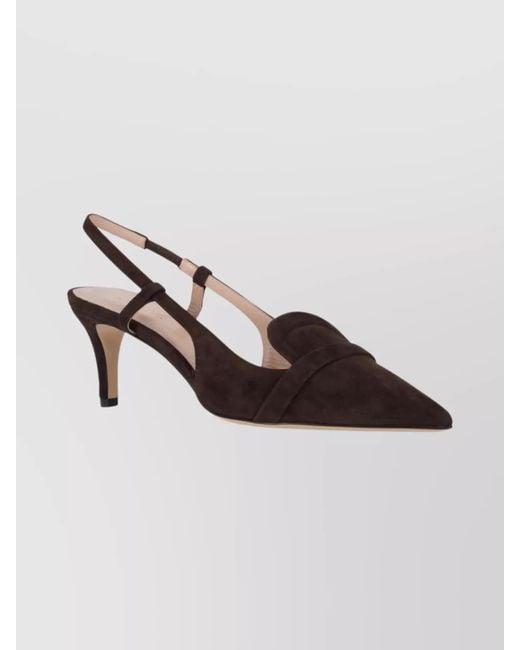 P.A.R.O.S.H. Brown Pointed Toe Kitten Heel Slingback Shoes