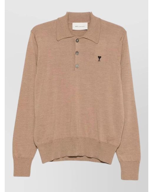 AMI Natural Wool Polo Sweater for men