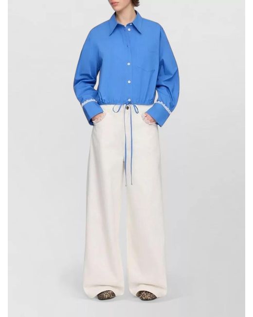 Ganni Blue Cropped Cotton Shirt Jacket