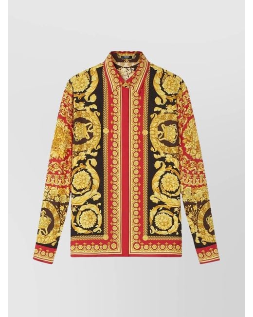 Versace Multicolor Silk Long-Sleeve Baroque-Print Shirt