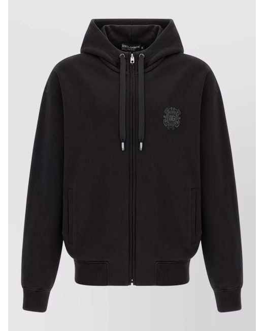 Dolce & Gabbana Blue Hooded Sweatshirt Crest Logo Casual Style for men