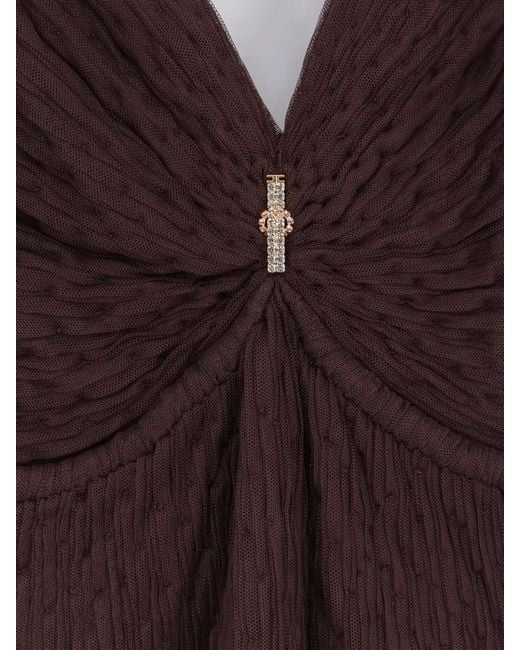 Elisabetta Franchi Purple Dress Knee Length V Neck Ruffle Sleeves