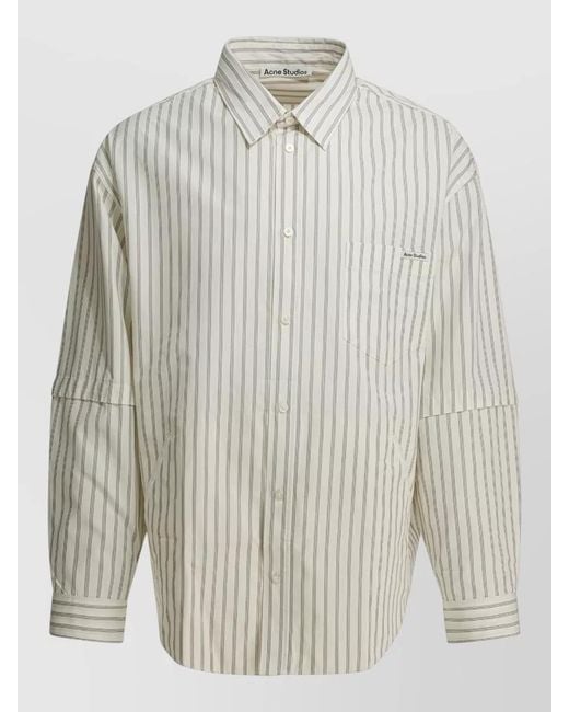 Acne White Striped Relaxed-Fit Double-Sleeve Cotton Shirt for men