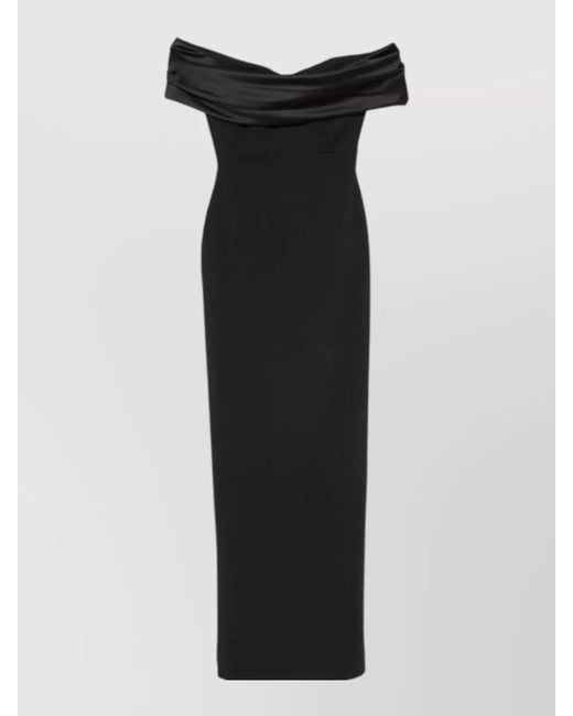Solace London Black Adele Satin Maxi Dress Off Shoulder