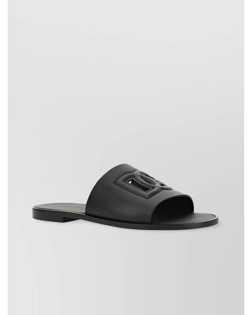 Dolce & Gabbana Black Leather Logo Slides for men