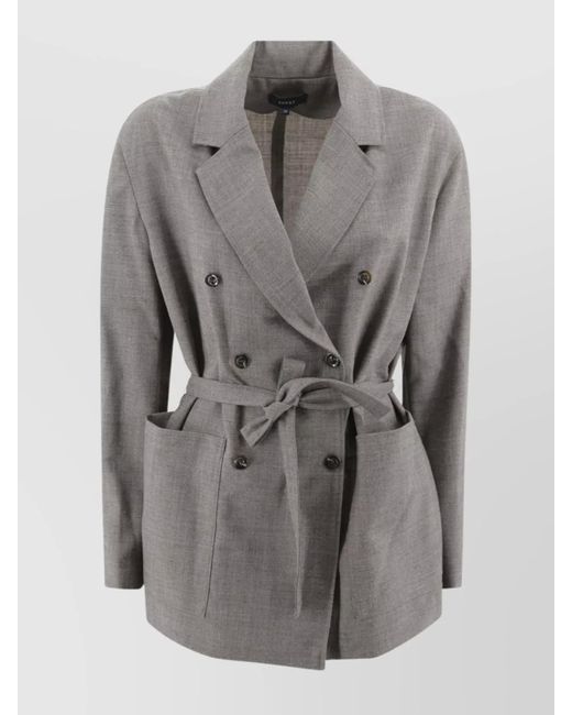 Soeur Gray Double-Breasted Jacket With Belted Waist