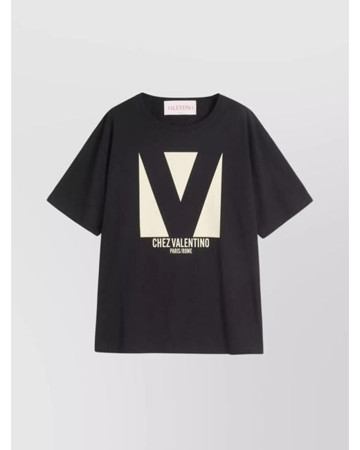 Valentino Black Cotton Crew Neck T-Shirt Drop Shoulder