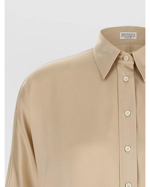 Brunello Cucinelli Natural Monile Satin Batwing Fluid Shirt