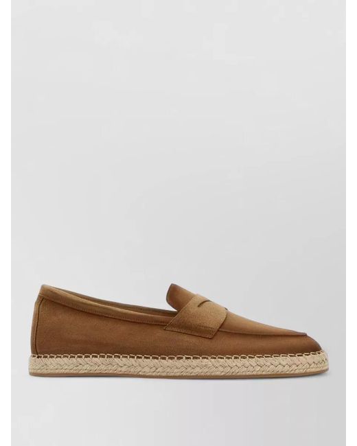 Santoni Brown Carlo Suede Penny Strap Espadrille Loafers for men
