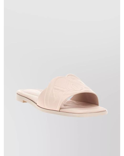 McQueen Natural Calf Leather Flat Slide Sandals