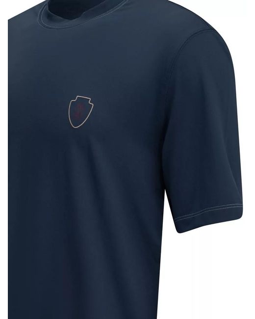 Brunello Cucinelli Blue Logo Crew Neck T Shirt Short Sleeves for men