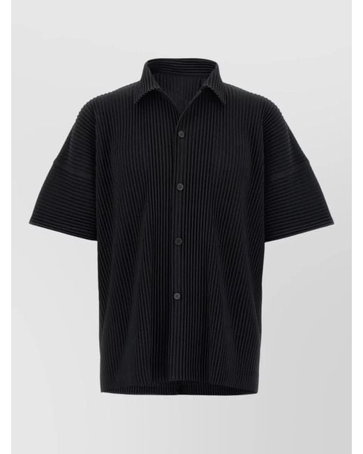 Homme Plissé Issey Miyake Black May Collection Pleated Short Sleeve Collared Shirt for men