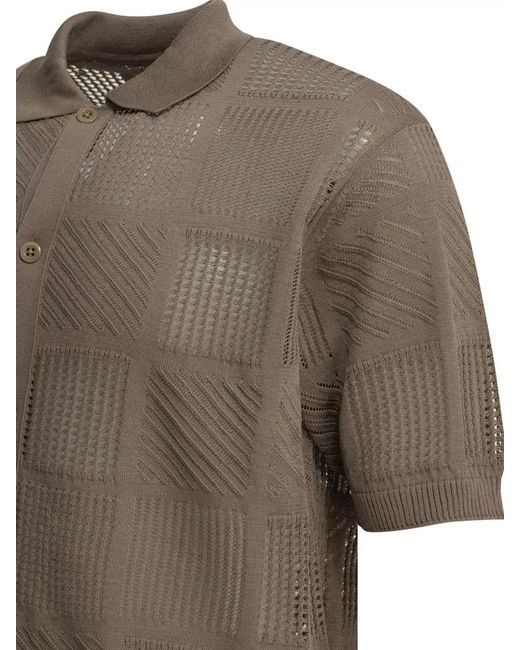 Beams Plus Brown Textured Knit Polo Shirt for men