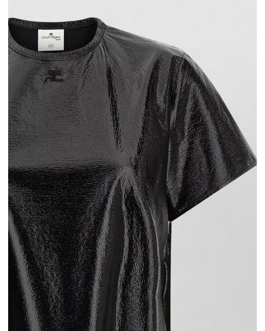 Courreges Black Vinyl Crew Neck Short Sleeve Top