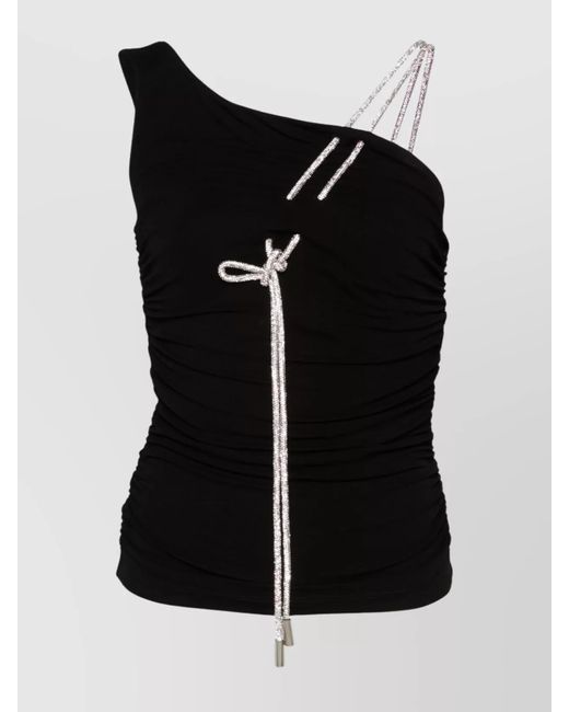 Off-White c/o Virgil Abloh Black Ruched Asymmetric Crystal Embellished Sleeveless Crepe Top